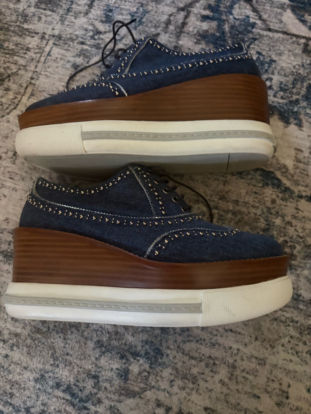 Miu Miu Oxford Studded Sneakers in Blue Denim - Picture 3 of 8